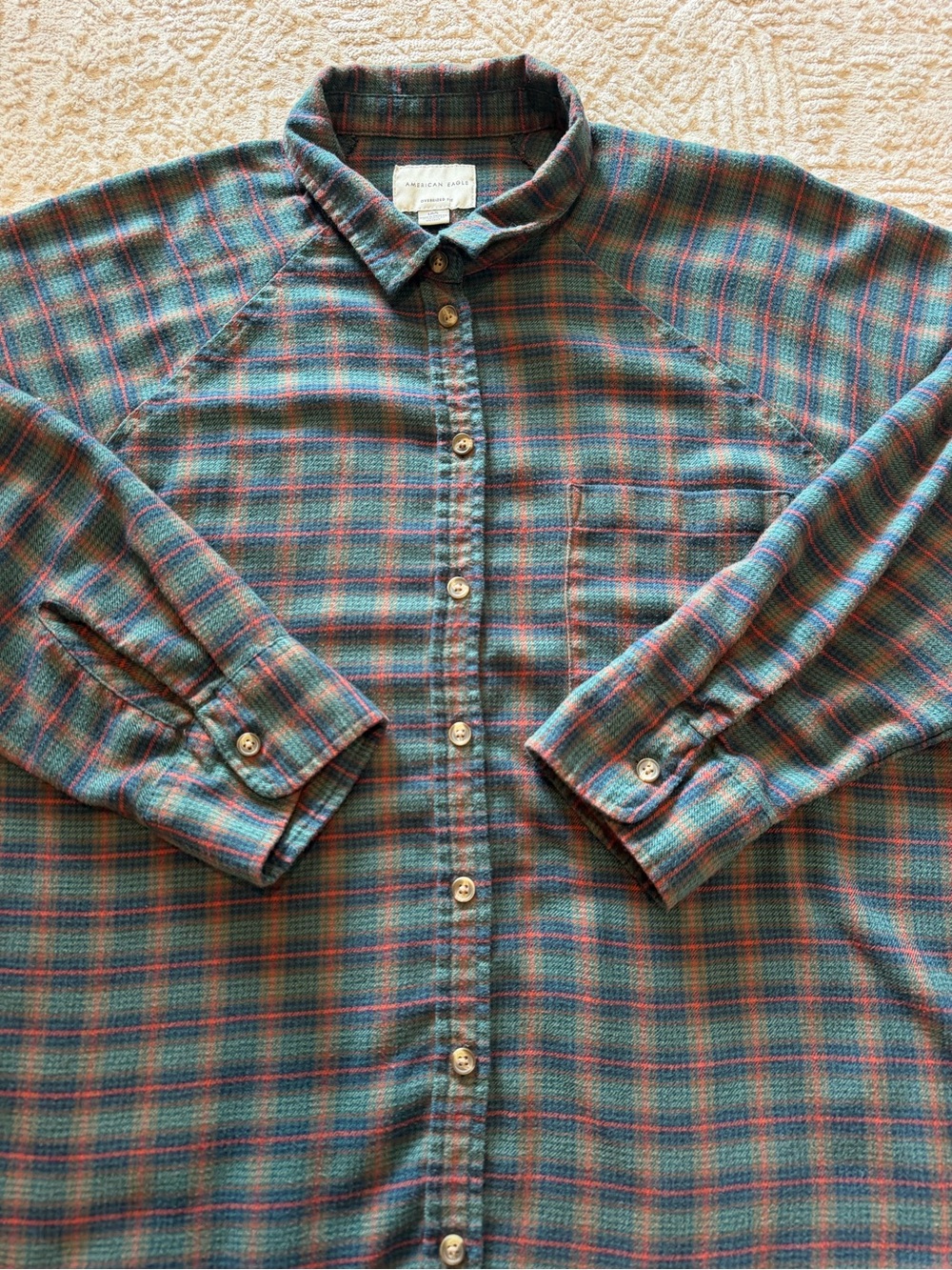 American Eagle Oversized Plaid Button Front Flannel Shirt Women’s Large - Picture 9 of 9
